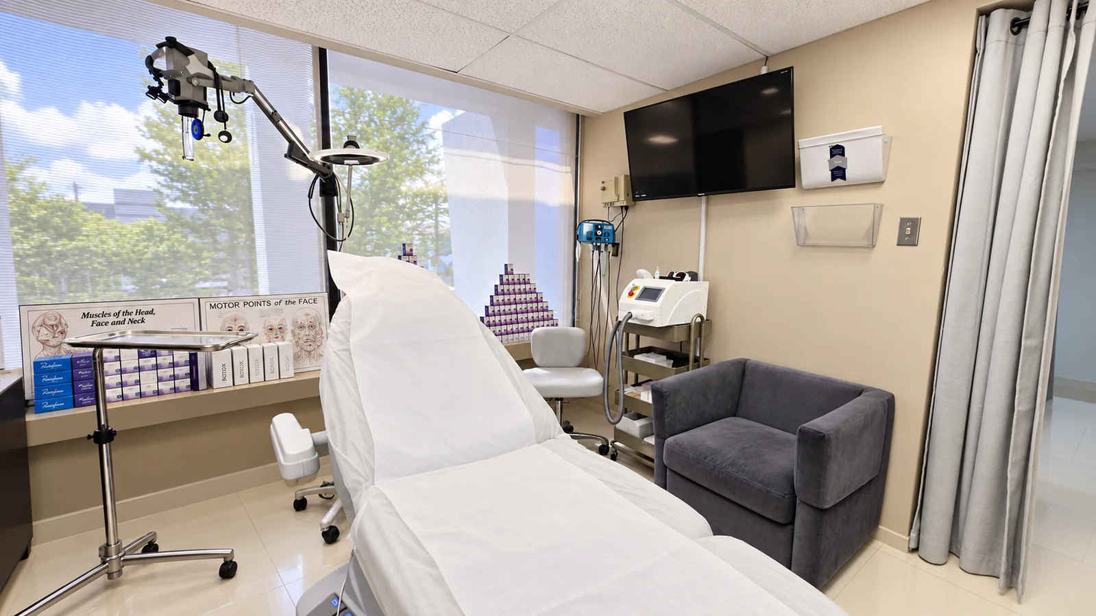 Another view of the VIP Botox treatment chair, equipment and guest seating